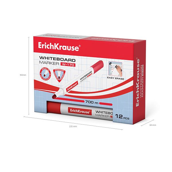 Маркер для доски ErichKrause® W-170, цвет чернил красный (в коробке )