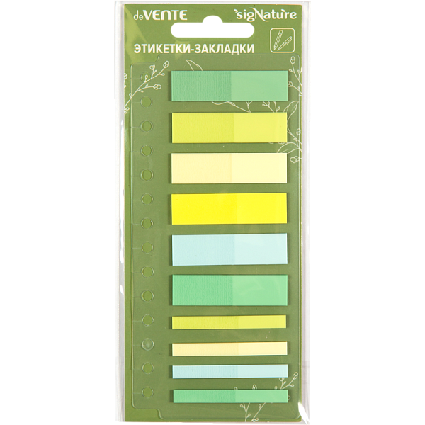 Закладки пластиковые "deVENTE. sigNATURE" полупрозрачные 45x12 мм и 45x5 мм, 10x20 листов, 5 пастельных цветов, в пластиковом блистере/разделителе и пластиковом пакете с европодвесом