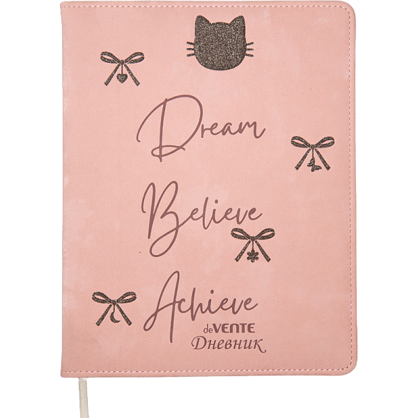 Дневник "deVENTE. My Dream" универсальный блок, 48 листов, белая бумага 80 г/м², печать в 1 краску, твердая обложка из текстурной искусственной кожи с поролоном, шелкография, тиснение фольгой, отстрочка, 1 ляссе