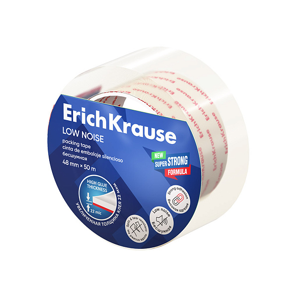 Клейкая лента упаковочная 48 мм * 50 м ErichKrause Low noise, повышенной прозрачности, бесшумная, (в пленке по 1шт.)