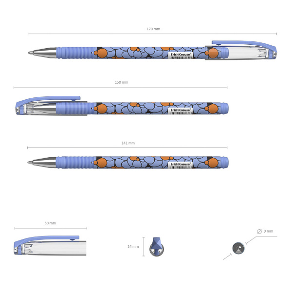 Ручка шариковая ErichKrause Tulips Stick, цвет чернил синий (в тубусе )