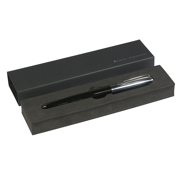 Ручка "NAPOLI" в подарочном футляре, 1,0 ММ, СИНЯЯ (корпус черн и серебр, футляр черный)