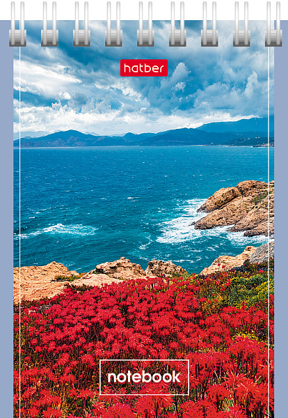 Блокнот А7 40 листов в клетку на гребне, "Великолепные пейзажи", обложка мелованный картон, 60 г/м2