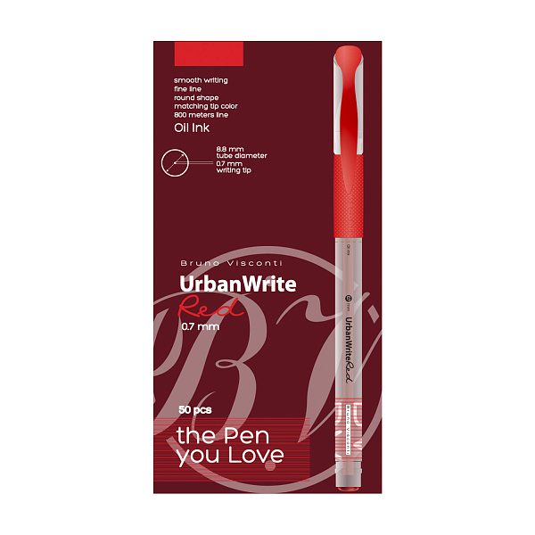 Ручка шариковая 0,7 мм UrbanWrite, КРАСНАЯ с чернилами на масляной основе 