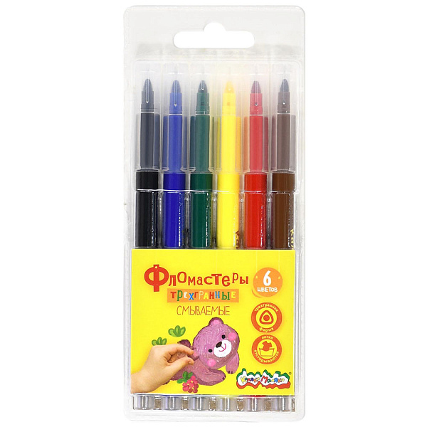 Фломастеры 6 цв трехгранные "Каляка-Маляка""Классические" легкосмываемые блист. упак.