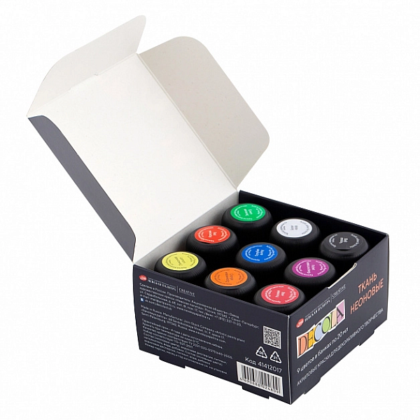Акрил по ткани 9 цв. 20 мл. (банка) DECOLA "Неон" 