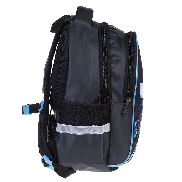 Рюкзак Hatber PRIMARY SCHOOL-Скорость и мощь- 38,5Х26Х17СМ полиэстер нагрудная стяжка светоотраж. 2 отделения 2 кармана и 1 потайной на спинке