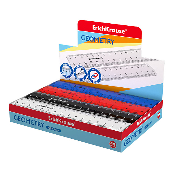 Линейка 15 см ErichKrause Classic, пластиковая, ассорти (в коробке-дисплее )
