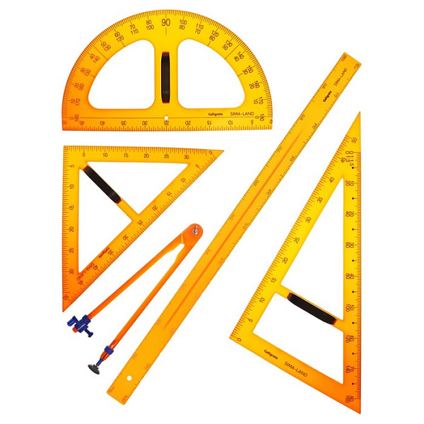 Набор измерительный из 5 предметов, треугольник 2 шт., транспортир, циркуль, прямая линейка