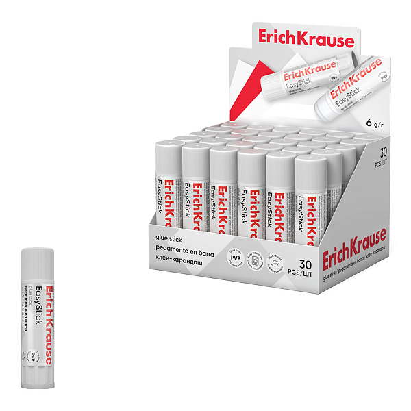 Клей-карандаш  06 г ErichKrause EasyStick, (в коробке-дисплее по 30 шт.)