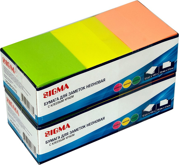 Бумага на л/п  38*51 100л. Sigma неон 3цв.в упак.