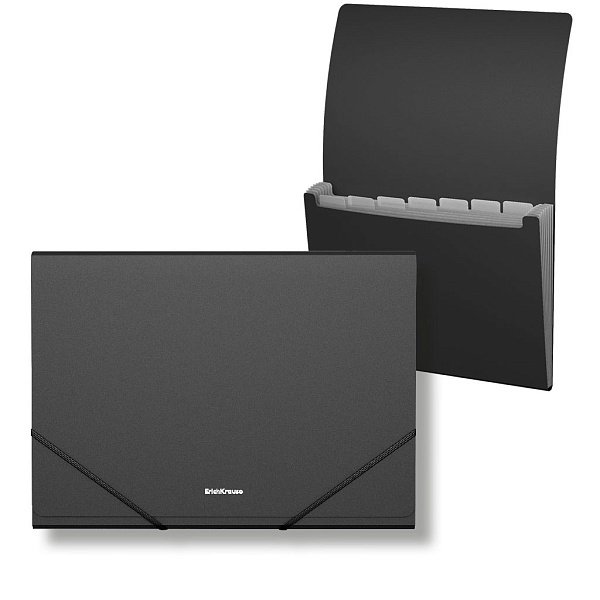 Папка-картотека пластиковая  ErichKrause® Matt Classic, с 6 отделениями, A4, черный (в пакете по 4 шт.)