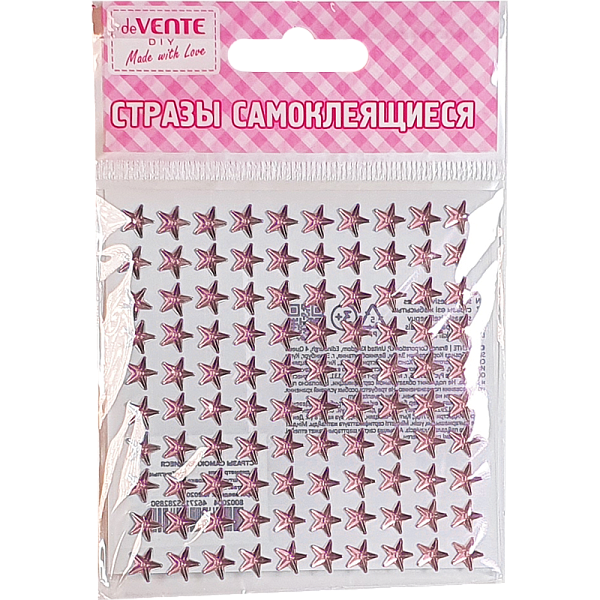 Стразы самоклеящиеся "deVENTE. Star" 8 мм, карточка 90x90 мм, нежно-розовые, 100 шт в пластиковом пакете с блистерным подвесом