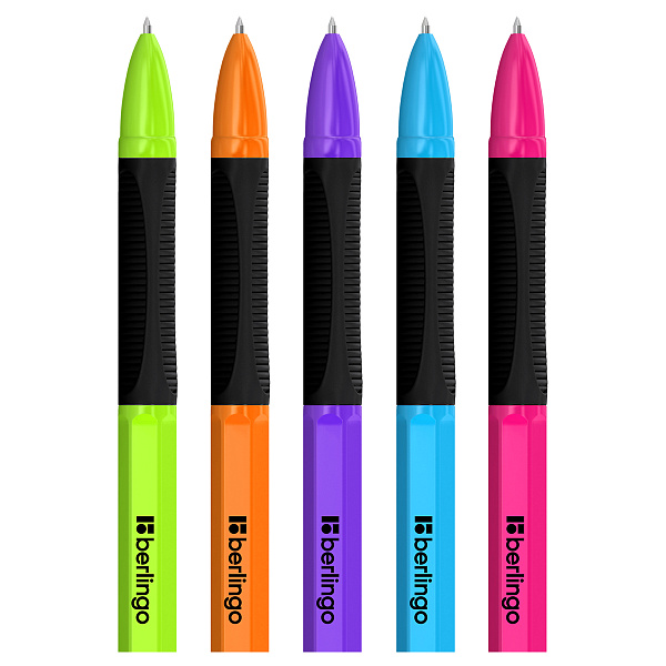 Ручка шариковая 0,7 мм Berlingo "Tribase grip color zone", шестигранная форма, стреловидный наконечник, синие чернила, ассорти