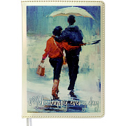 Ежедневник недат А5 160 л. "deVENTE. Couple with umbrella" перламутровый, тв.обложка из искусственной кожи с поролоном, цветная печать, отстрочка, перфорация, закругленные уголки, 2 ляссе, в термоусадочной пленке, 