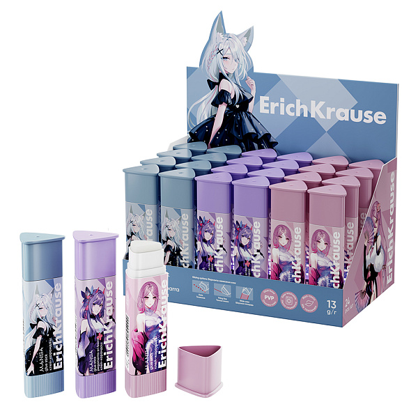 Клей-карандаш  13 г ErichKrause Prism Manga, ассорти (в коробке-дисплее по 24 шт.)