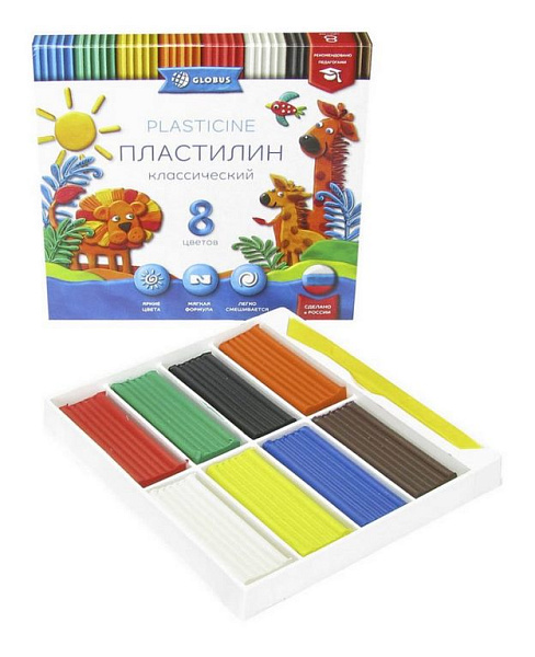Пластилин 8 цв. "Классический" 160 г. со стекомк/к