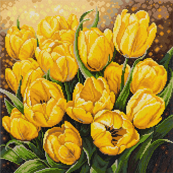 Алмазная мозаика 40*40 "ФРЕЯ" на подрамнике "Тюльпаны в цвету"