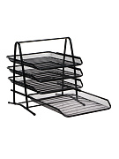 Лоток горизонтальный для бумаг INDEX, 4 отделения, сетка, металл, 350*335*290, черный