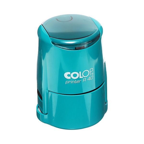 Оснастка для круглой печати PRINTER R40 green/blue с крышкой автомат. пластик. d41,5 мм, корп бирюза