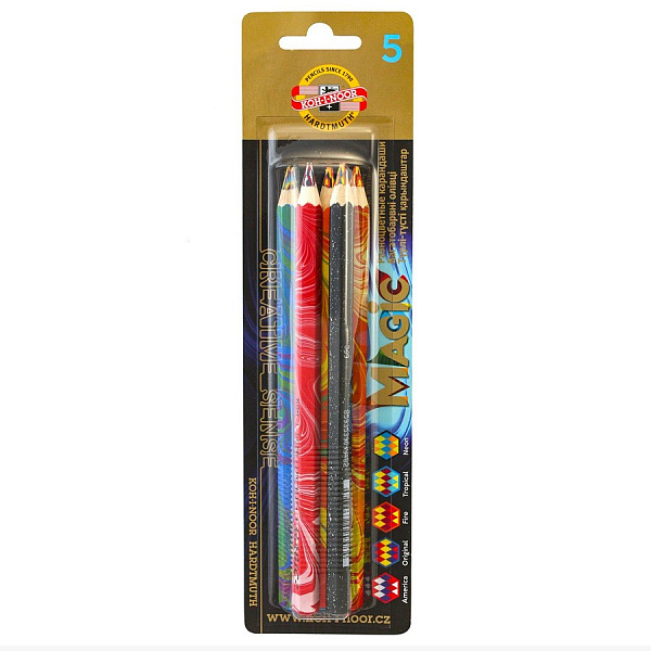 Карандаши 5 цветов 5.6 мм jumbo MAGIC: ORIGINAL, TROPICAL, FIRE, NEON, AMERICA, блистер, с многоцветным грифелем, L=175 мм