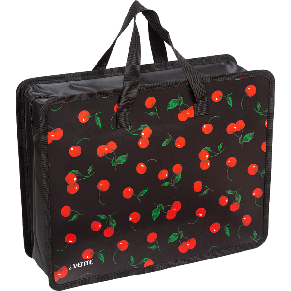 Папка для тетрадей, ИЗО и технологии "deVENTE. Very Cherry" A4 (33,5x26x10 см) с текстильным расширением 10 см, на молнии сверху, пластик 400 мкм, текстильные ручки, в пластиковом пакете