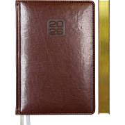 Ежедневник 2026 "deVENTE. Bravo" A5 (145 ммx205 мм) 336 стр, коричневый, белая бумага 70 г/м² с золотым срезом, печать в 2 краски, твердая обложка из искусственной кожи с поролоном, отстрочка, термо тиснение, перфорация, закругленные уголки, 2 ляссе,