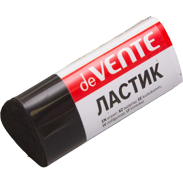 Ластик "deVENTE. Black" синтетический (ECO-PVC), трёхгранный черный, 44x20x20 мм, dust-free, в индивидуальной упаковке с штрих кодом, в картонном дисплее