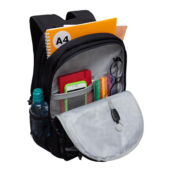 Рюкзак школьный с обвесом и картхолдером на держателе (/2 черный - серый)