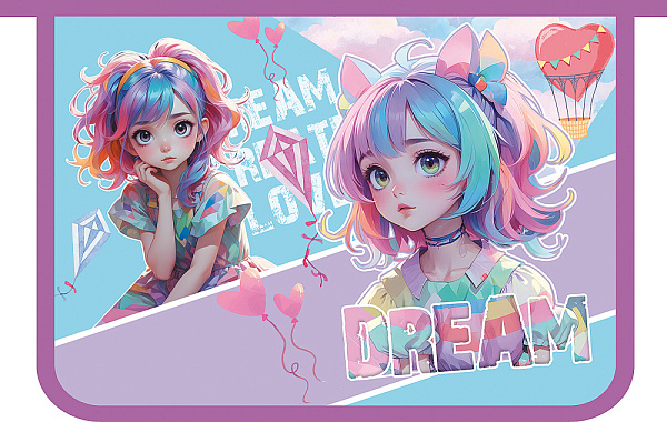 Папка для тетрадей А4 пластиковая, печать на картоне, молния сверху 325/230/55 "АНИМЕМАНИЯ" 2025