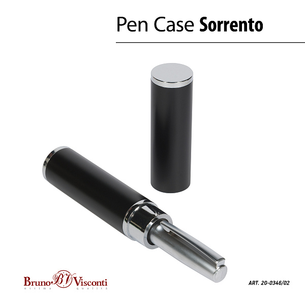 Ручка "SORRENTO" в тубусе круглой формы, шарик. 1,0 ММ, СИНЯЯ (корпус серебр, футляр черный)