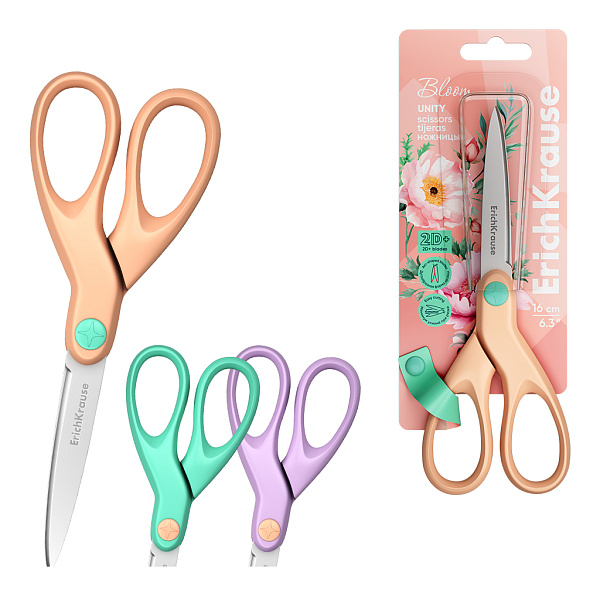 Ножницы 160 мм ErichKrause Unity Pastel Bloom, ассорти  ( в блистере по 1 шт )