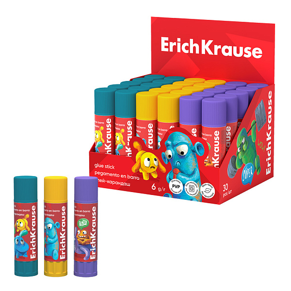 Клей-карандаш  06 г ErichKrause EasyStick Jolly Friends, (в коробке-дисплее по 30 шт.)