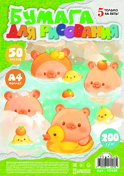 Бумага для рисования А4, 50 листов, 200г/м, в т/у плёнке