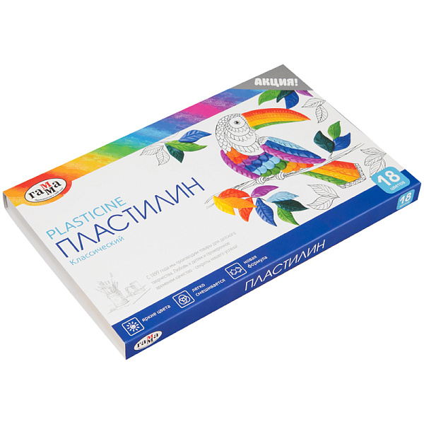 Пластилин 18 цветов 360 г, Гамма "Классический", со стеком, картонная упаковка