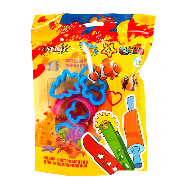 Набор инструментов для лепки и моделирования, 11 пред. (1 скалка для раскатывания пластилина + 10 формочек)