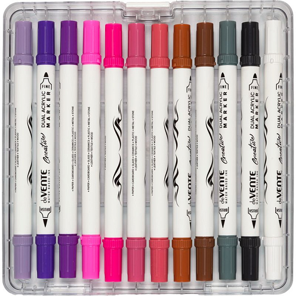 Набор маркеров акриловых "deVENTE. HOBBY CREATIVE. Classic&Pastel" 24 цв. двусторонние (кистевидный 1-5 мм/пулевидный 2-4 мм), круглый корпус, в пластиковой коробке