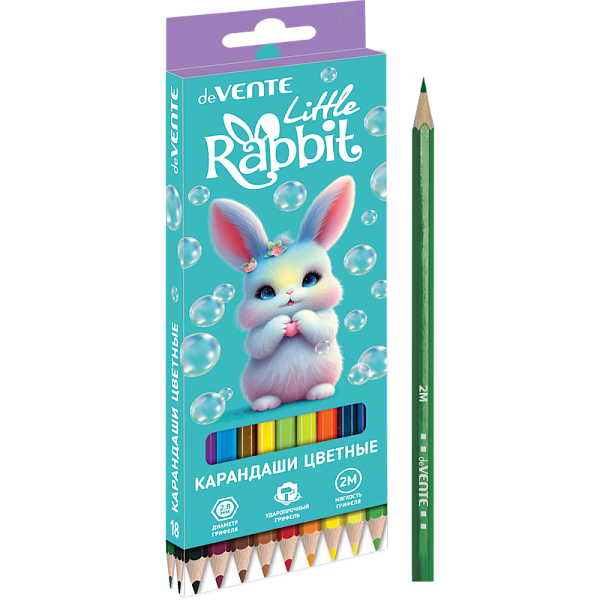 Карандаши 18 цветов "deVENTE. Little Rabbit" 2М, диаметр грифеля 2,8 мм, шестигранные, в картонной коробке