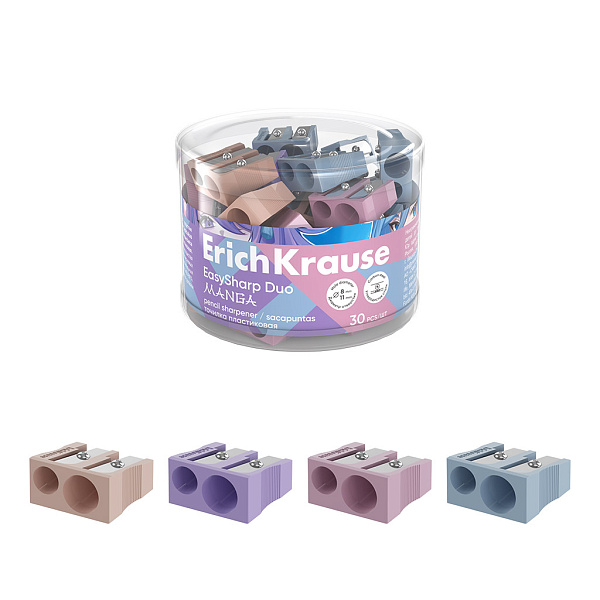 Точилка 2 отв. ErichKrause EasySharp Duo, Manga, пластиковая, ассорти (в тубусе по 30 шт)