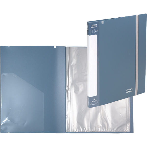 Папка 20ф А4 "deVENTE. sigNATURE" (235x310x15 мм) сумеречно синяя, полипропилен 650 мкм, фактура "ткань" вкладыши 30 мкм, внутренний карман 160 мкм, широкая резинка, индивидуальная упаковка, 