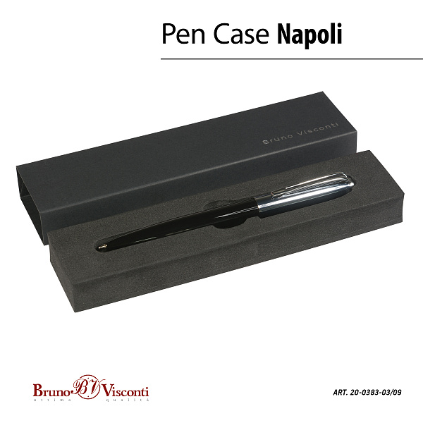 Ручка "NAPOLI" в подарочном футляре, 1,0 ММ, СИНЯЯ (корпус черн и серебр, футляр черный)