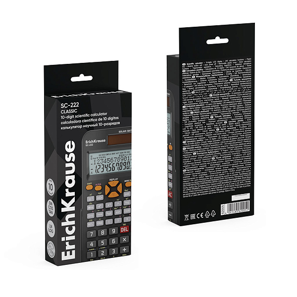 Калькулятор научный 10-разр., ErichKrause SC-222 Classic, 240 функций, черный (в коробке по 1 шт.)