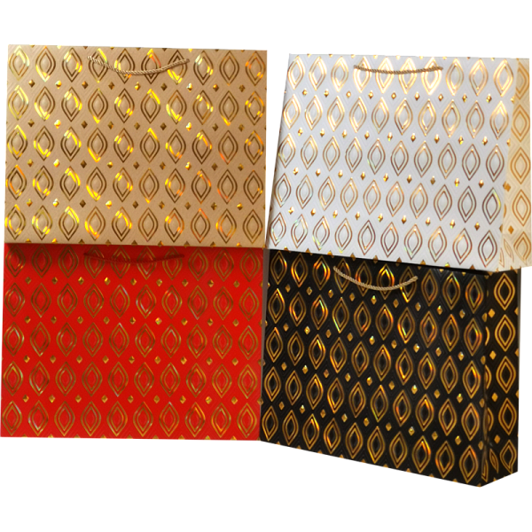Пакет подарочный бумажный "deVENTE. Golden Patter" горизонтальный, 25x20x10 см, горячее тиснение и конгрев, бумага 210 г/м², ассорти 4 дизайна