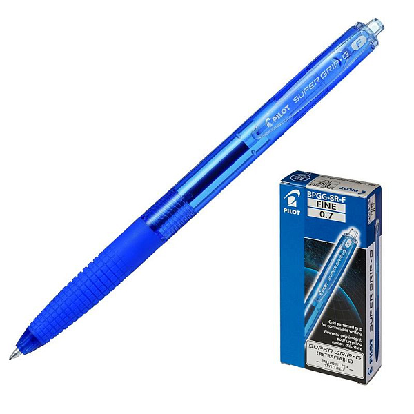 Ручка шариковая автомат. 0,7 мм Pilot Super Grip G, СИНЯЯ с резиновым грипом,чернила на масляной основе