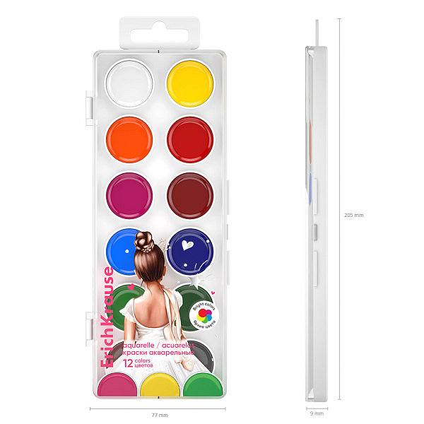 Акварель 12 цветов "Pointes" без кисти, пластиковый пенал с европодвесом