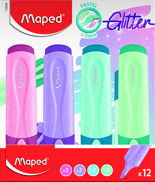 Маркер-текстовыделитель Maped FLUO PEP'S CLASSIC с блестками, пастель, 1-5мм, в дисплее