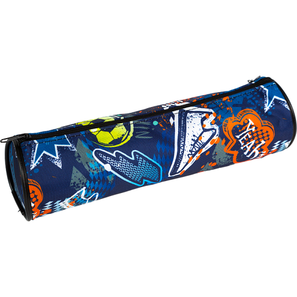 Пенал "Attomex. Football" 21x6x6 см, круглый для 55 пр., на молнии, текстильный с рисунком, ассорти 3 дизайна