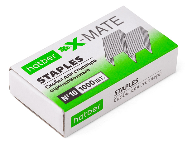 Скобы для степлера №10 Hatber X-Mate 1000 скоб 5мм оцинкованные в картонном боксе