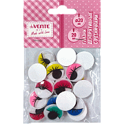 Декоративные элементы "Глазки" "deVENTE" с ресничками, пласт., самоклеящиеся, d=20 мм, 20 шт ассорти в пластиковом пакете с блистерным подвесом,