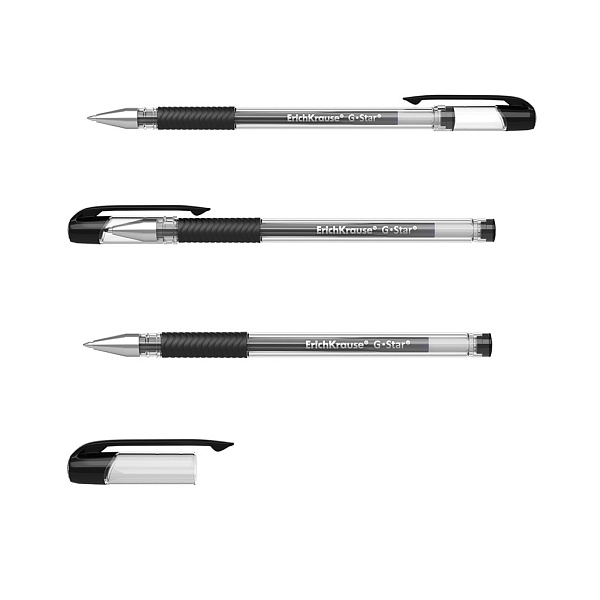 Ручка гелевая ErichKrause G-Star® Stick&Grip Classic 0.5, цвет чернил черный (в коробке по 12 шт.)